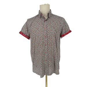 Robert Graham Button Front Short Sleeve Shirt RUFIN Digital Science Print M